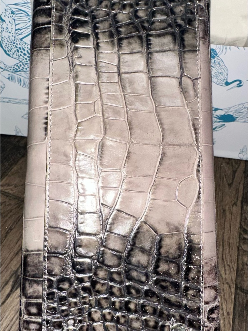 Michael Kors Croc-Embossed Tote in Dark Gray-Black - Picture 8 of 12
